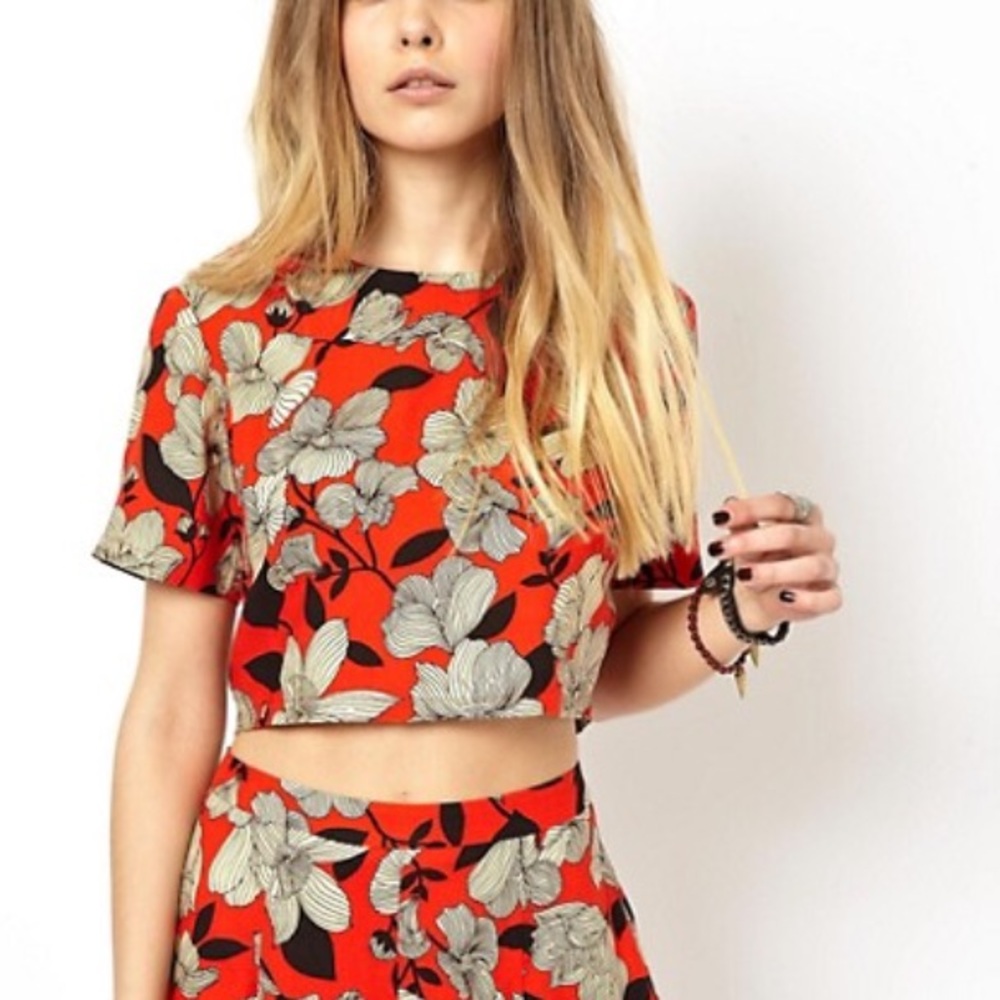 ASOS sketchy floral crop top with zip back